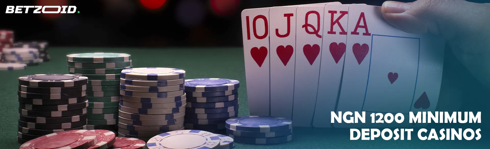 Stacks of chips and a hand with a combination of cards.