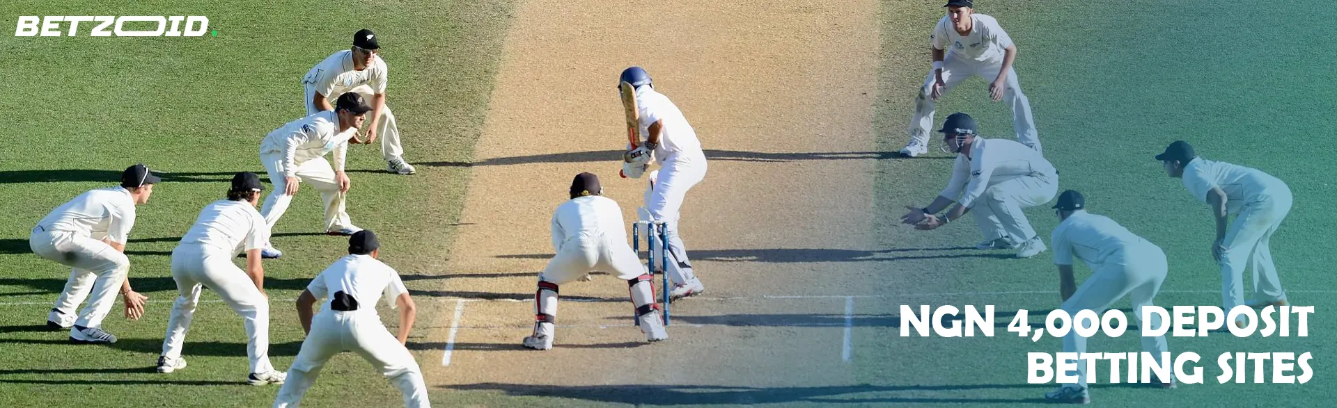 Cricket players are preparing for the next delivery of the ball.