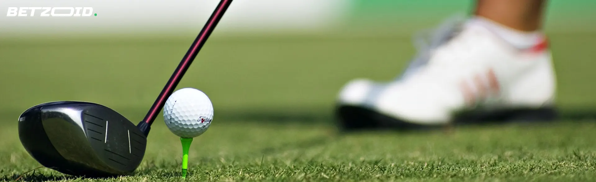 A golfer prepares to make a shot.