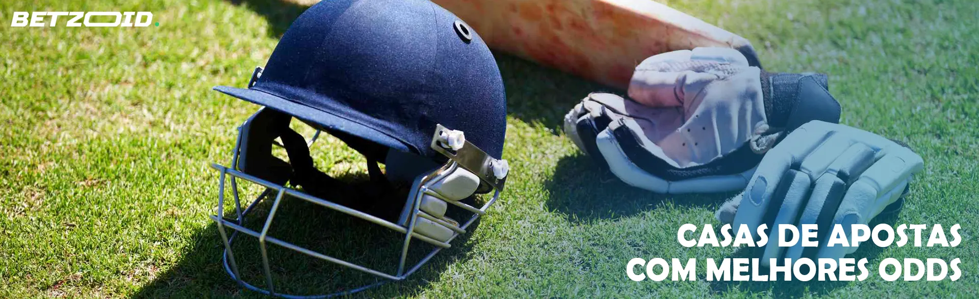 O equipamento de críquete está na relva.