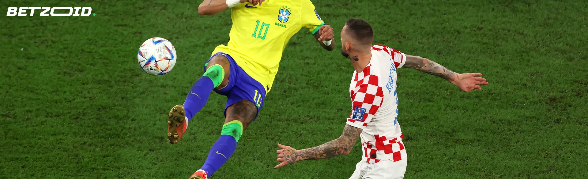 Soccer players in action during a match.