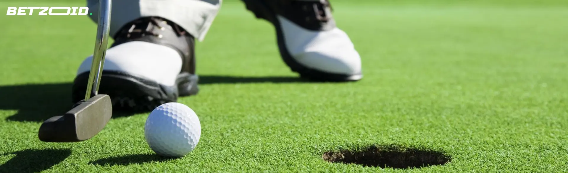 A golfer prepares to hit the ball.