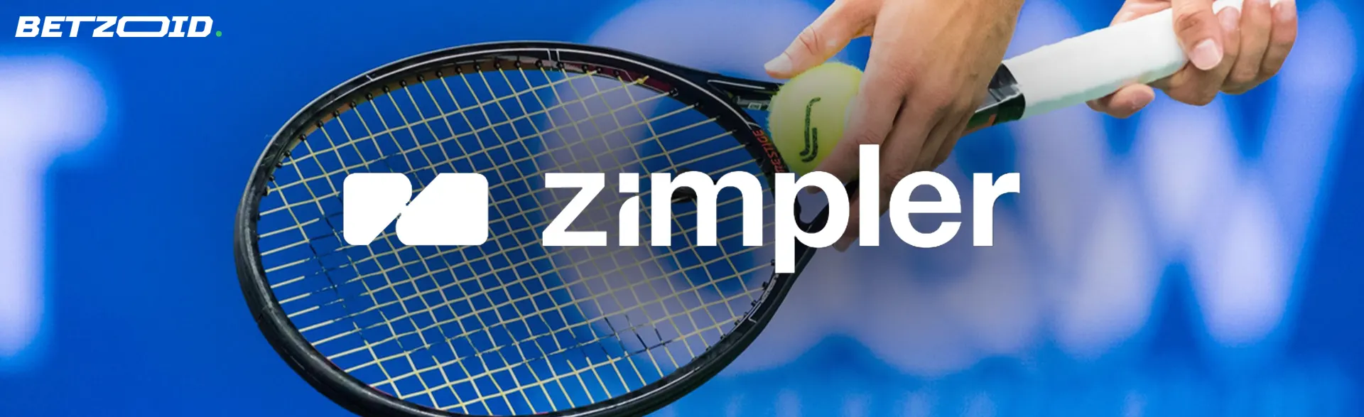 Zimpler-logotypen mot bakgrund av en spelare med tennisracket och boll.