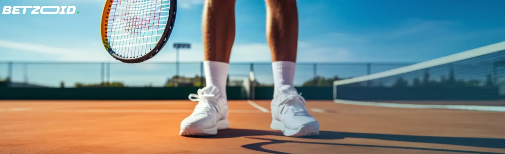 Player stands with a tennis racket in his hands on a tennis court.