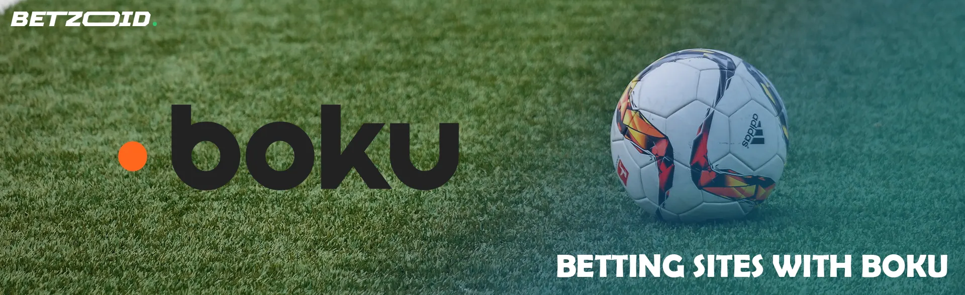 A soccer ball lies on the grass next to the Boku logo.