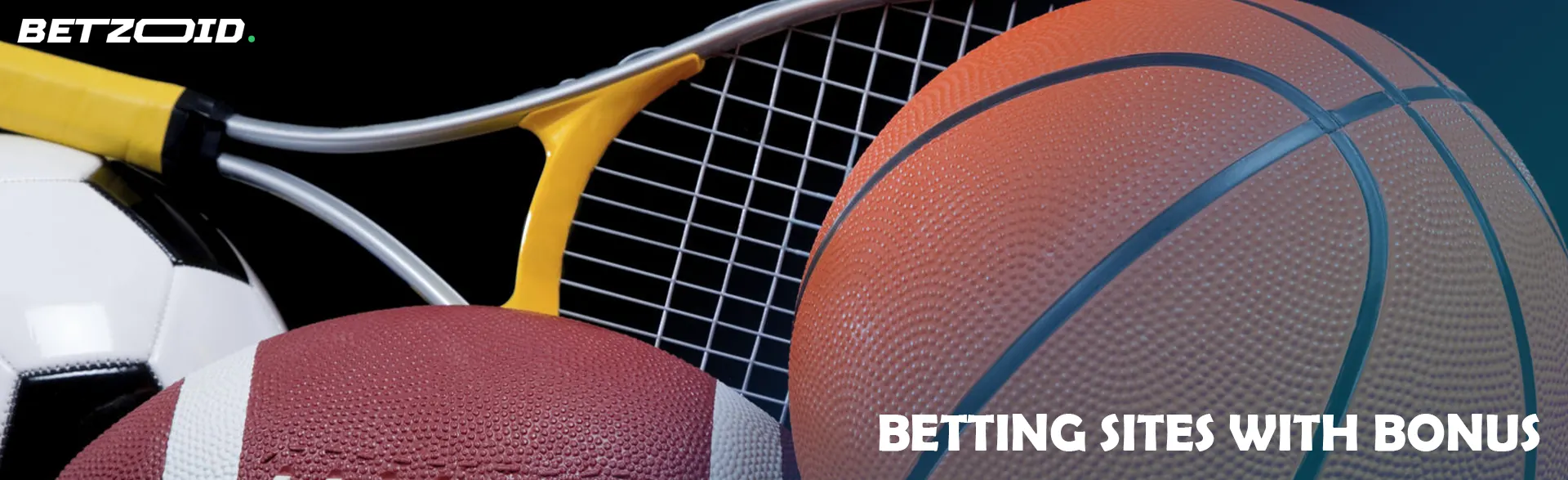 Different sports equipment on a dark background.