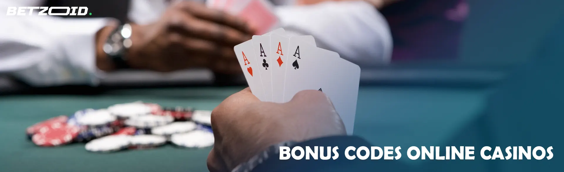 The player holds cards on the background of casino chips.