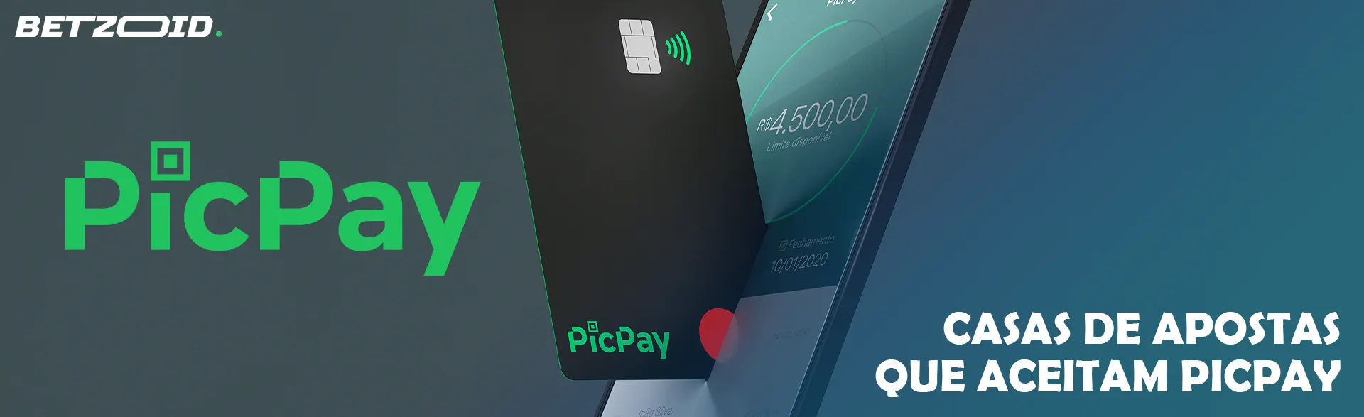 Logotipo do PicPay e smartphone com aplicativo na tela.