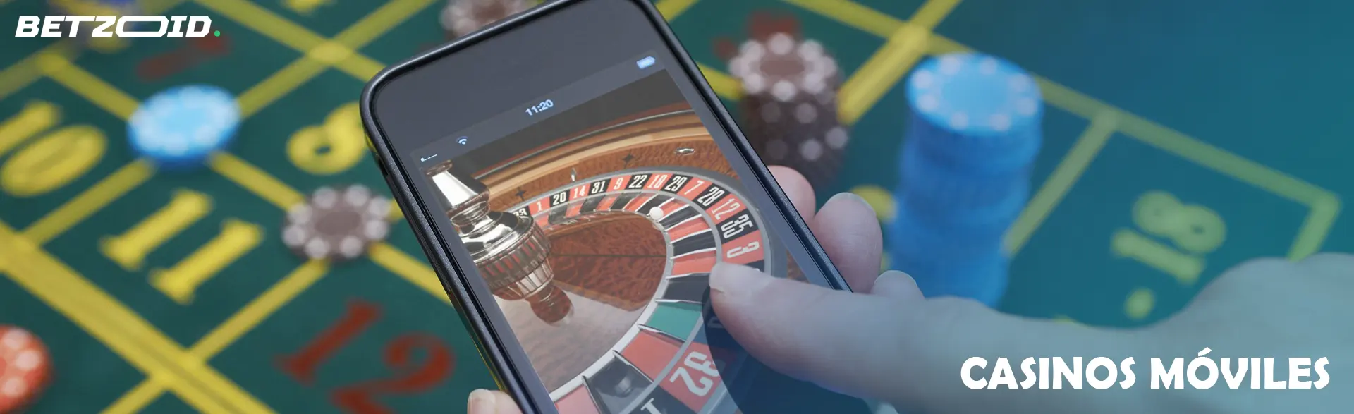 Ruleta online en la pantalla del teléfono inteligente.