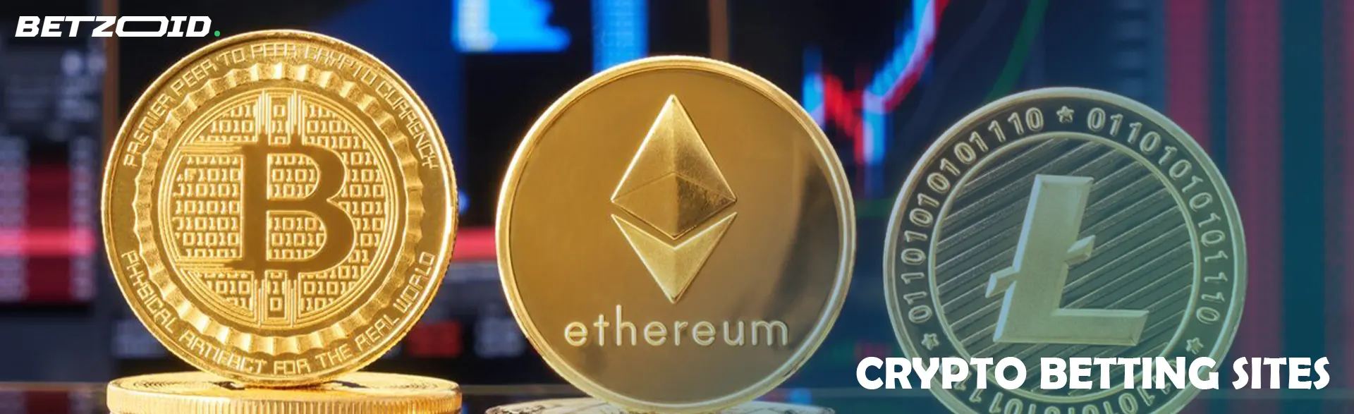 Coins of various cryptocurrencies.