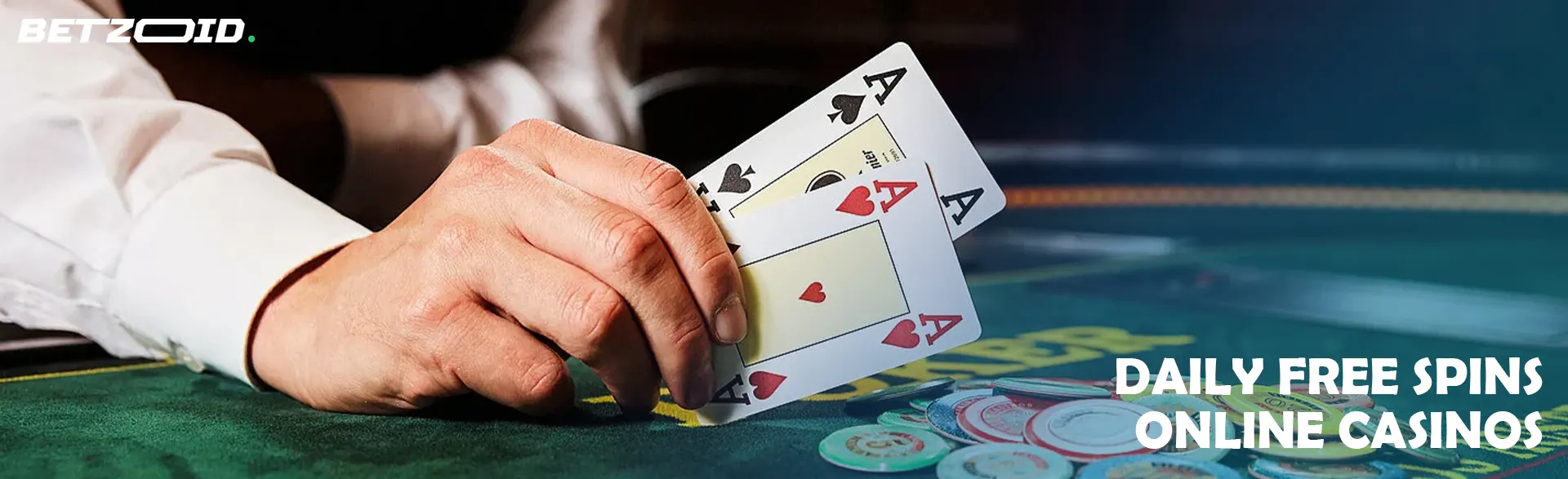 The player holds cards next to casino chips.