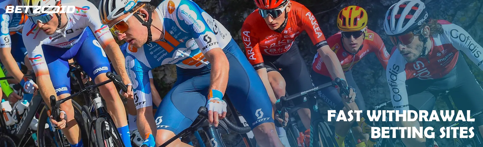 A group of cyclists compete during a bicycle race.