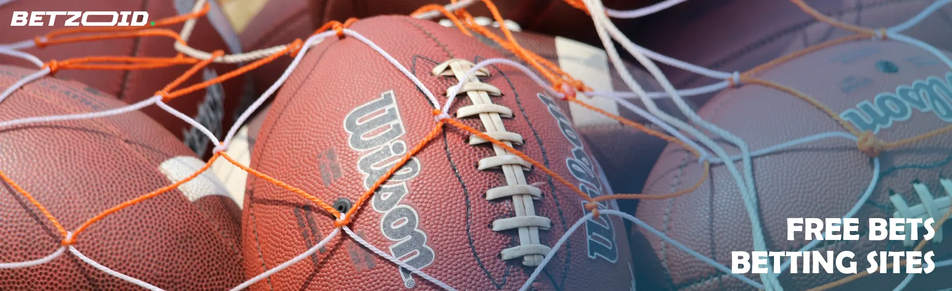 American football balls in the net.