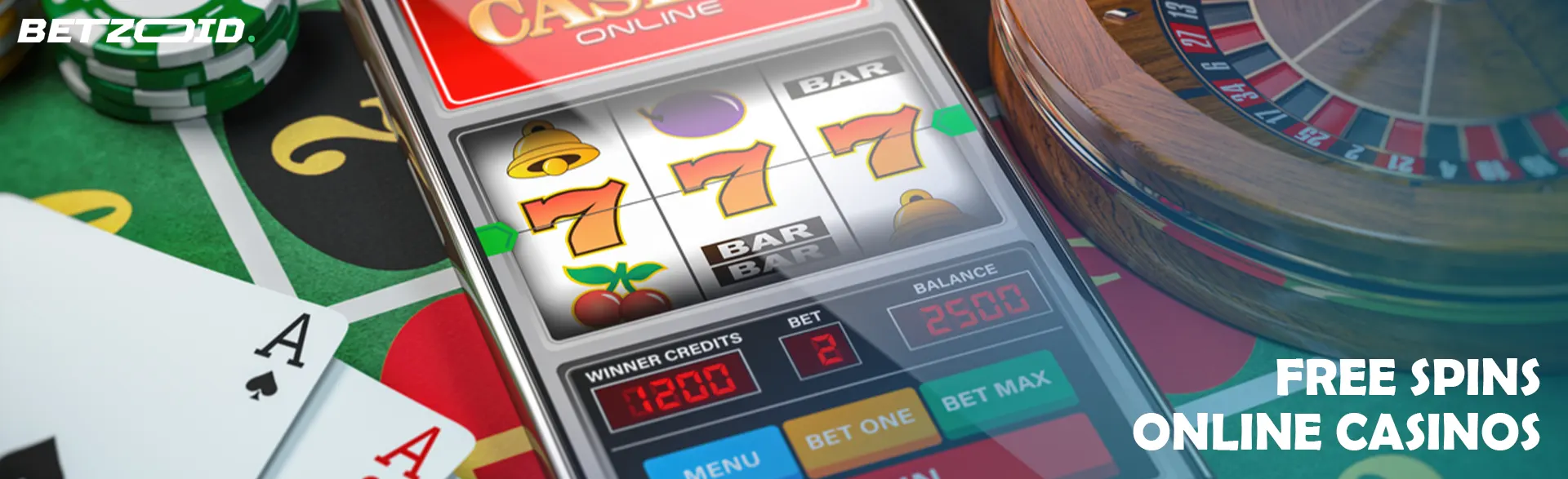 Virtual slot machine on the phone with chips and cards.