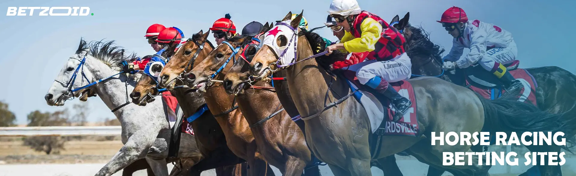 Jockeys on horses during horse races.