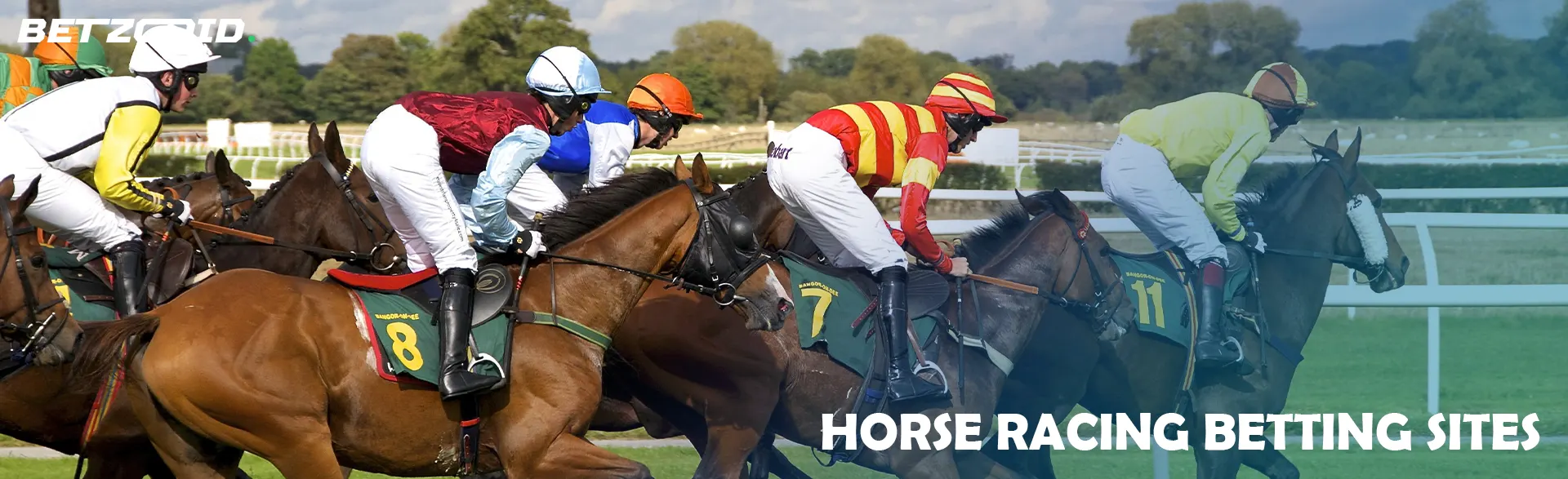 Jockeys on horses during horse races.