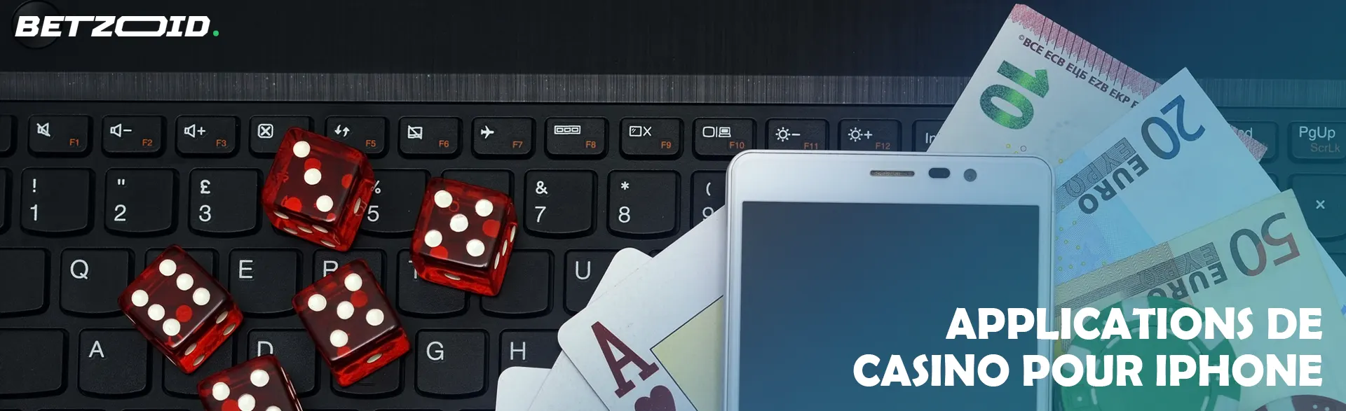 Argent, téléphone et dés sur le clavier.