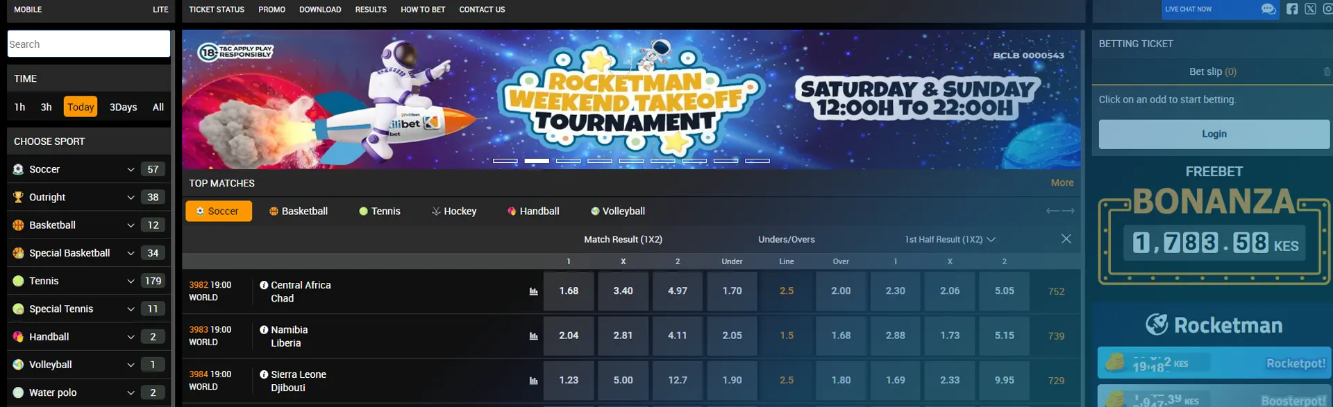 Overview of soccer/football matches and odds on the betting site Kilibet.