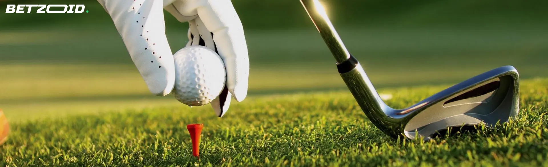 Close-up of a gloved hand placing a golf ball on a tee, capturing the precision and excitement found at live betting bookmakers in Canada.