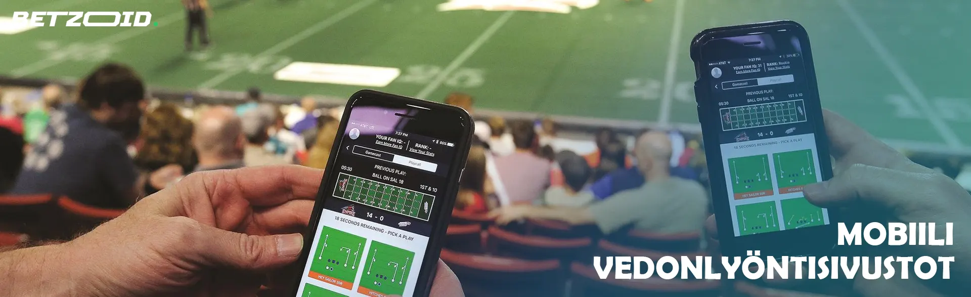 Ihmisiä, jotka pitävät kädessään vetoja älypuhelimia katsomoissa.