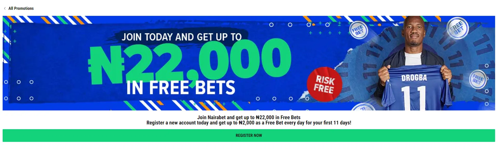 Page with welcome bonus for new userson NairaBet.