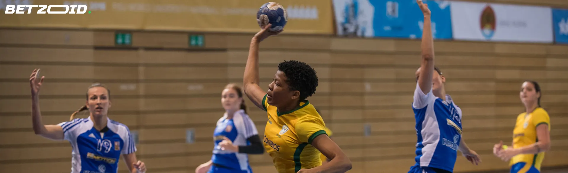 A women's handball game in action, representing Nova Scotia sports betting sites.