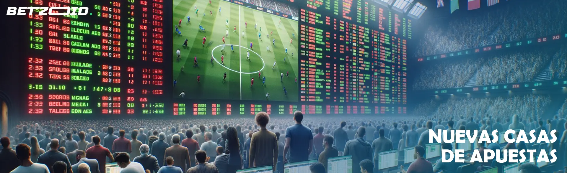 Un gran estadio con gente apostando en deportes.