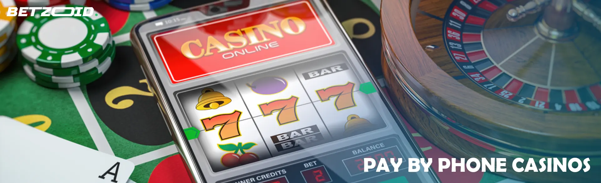 A virtual slot machine on the phone, next to chips and roulette.
