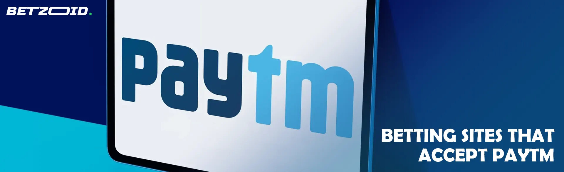 Paytm logo on navy blue background.