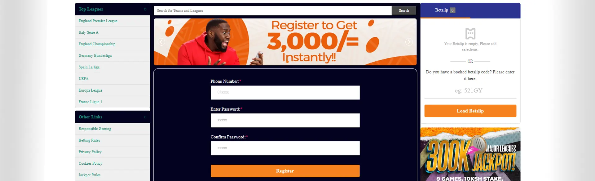 Overview for registration on the PesaBet betting site.