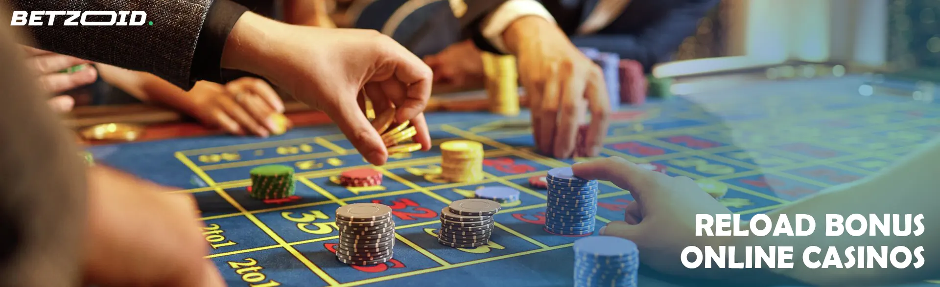 Players place bets with chips on the casino table.