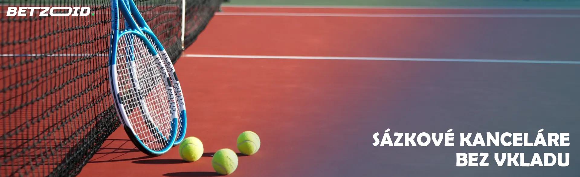 Tenisové rakety a míčky v blízkosti sítě.