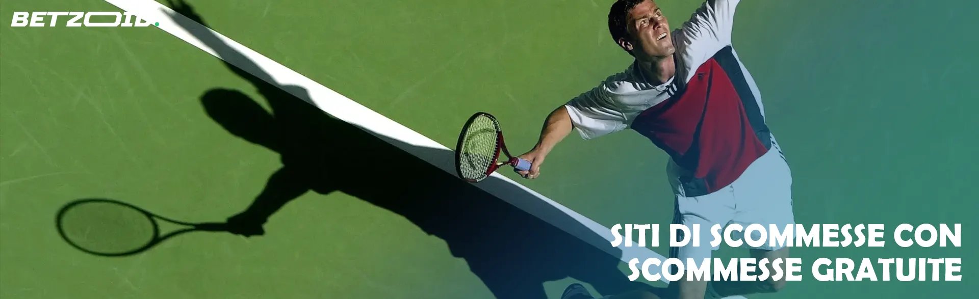 Un giocatore di tennis effettua un tiro sulla carta verde.