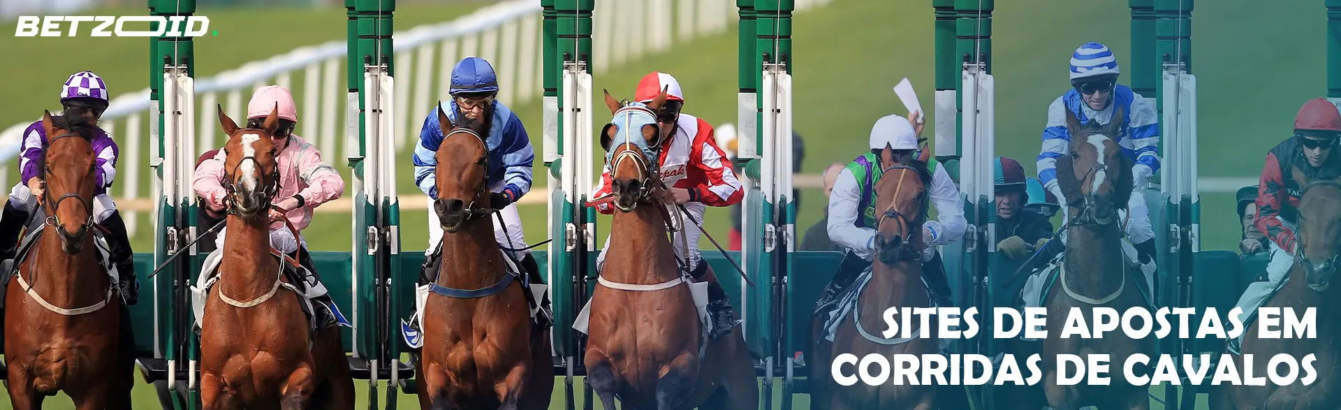 Jóqueis a cavalo no início das corridas de cavalos.