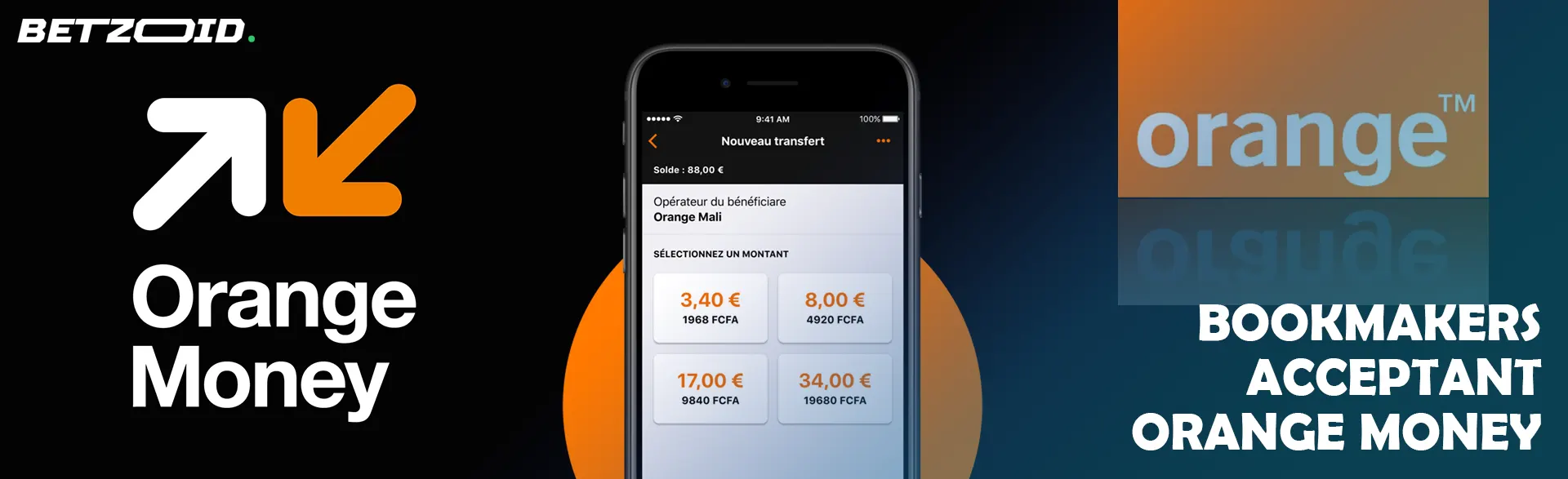Le logo Orange Money à côté du smartphone sur quelle application Orange Money.