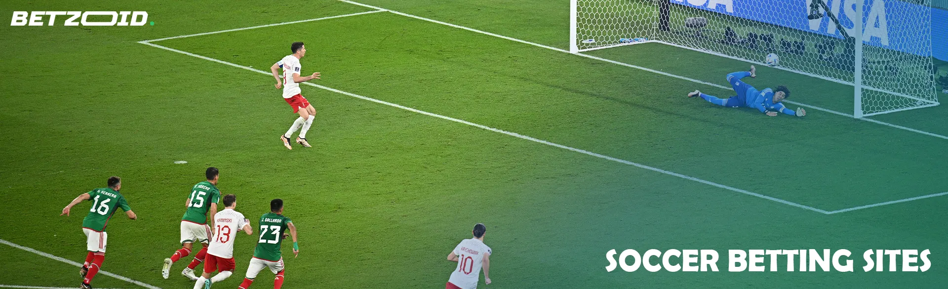 The football player kicks a penalty, the goalkeeper tries to hit the ball.