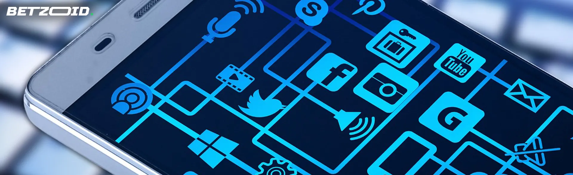 A smartphone displaying various social media and communication app icons on its screen.