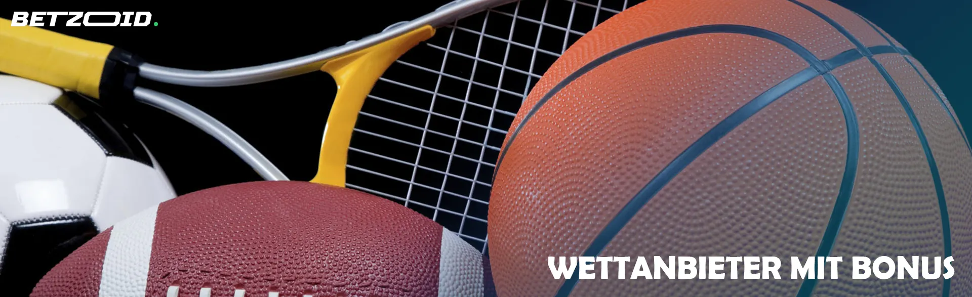 Verschiedene Sportgeräte auf dunklem Hintergrund.