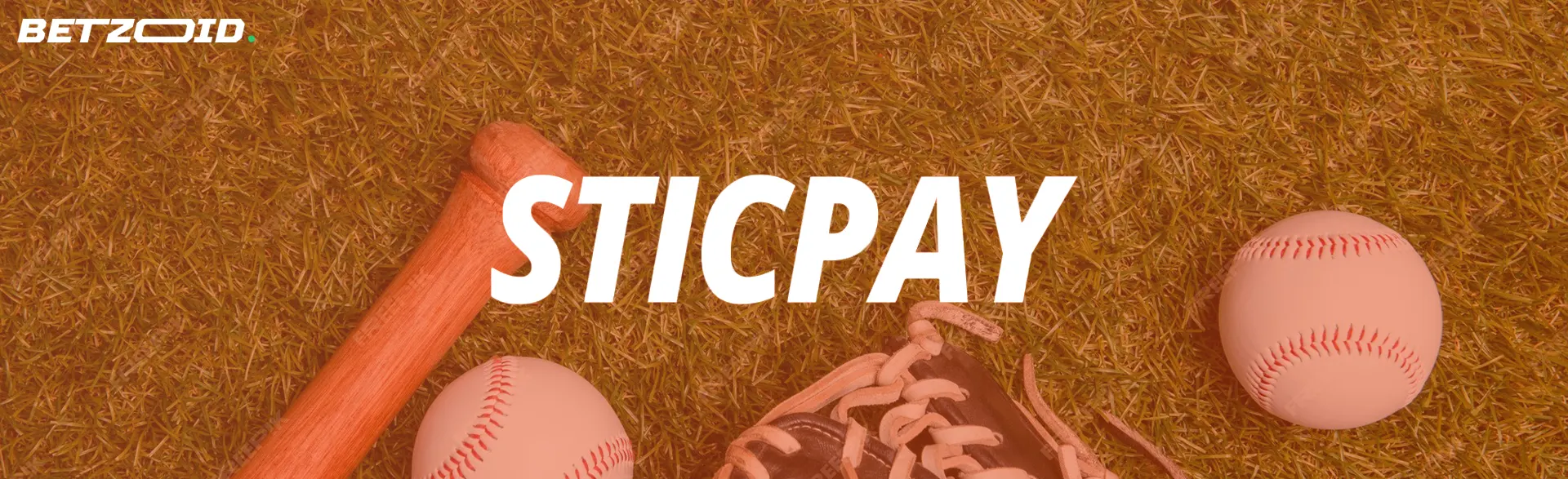 野球のバットとボールの背景に Sticpay のロゴ。