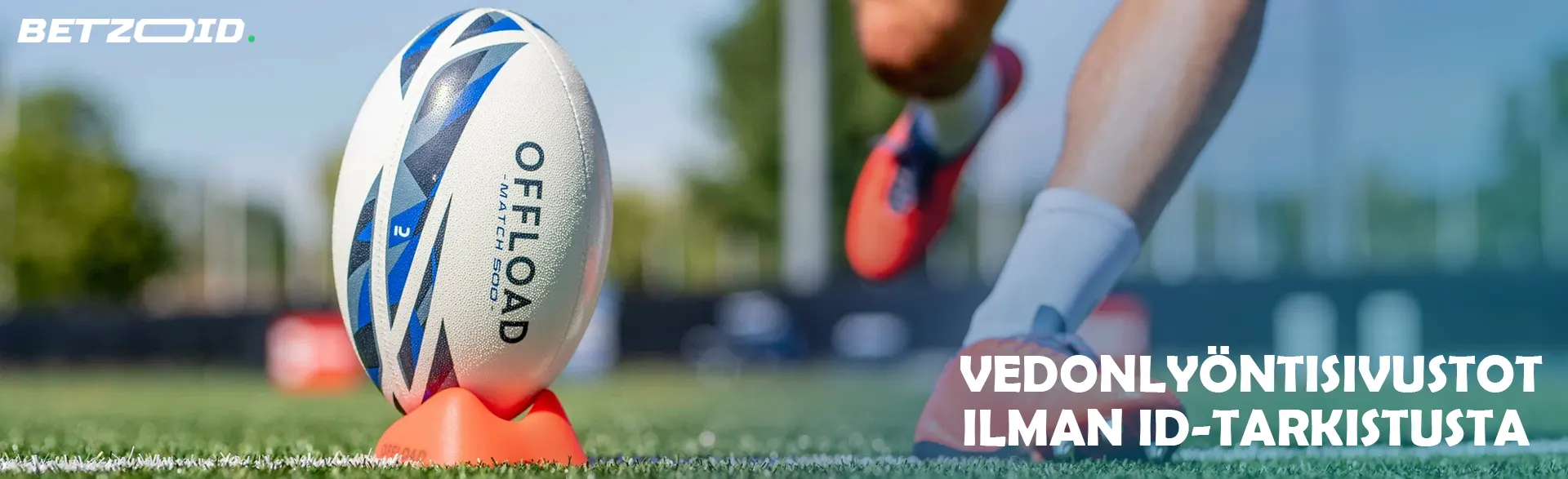 Rugbypallo telineessä ennen potkua.