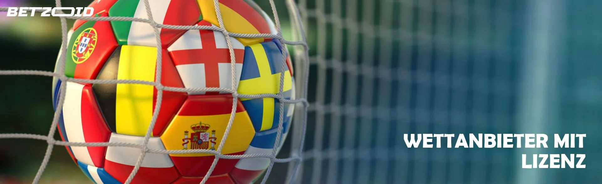 Der Fußball ist mit den Flaggen der Länder im Tor bemalt.