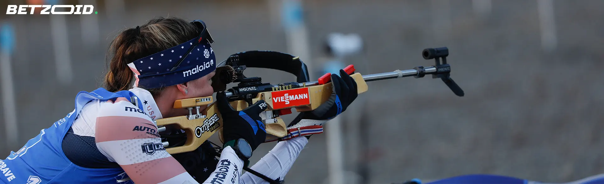 Biathlete aiming during competition, representing Yukon sportsbooks.